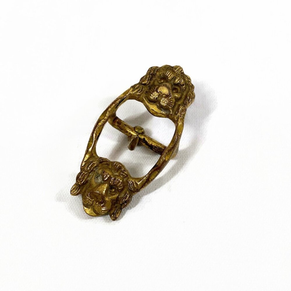 Vintage 30s Brass Buckle Deco Lion Foo Dog Belt Craft Sewing